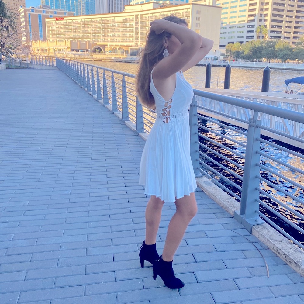 White fit flare dress